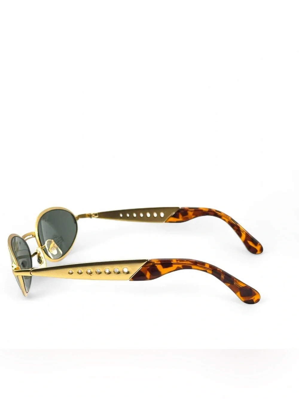 Vintage Gold  metal Frame Oval Sunglasses with Green Lenses - Unbranded